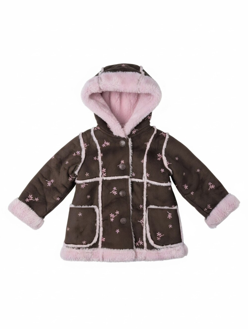 Vintage 90s OshKosh B’gosh Baby Girl Faux Shearling Floral Embroidered Coat 18M